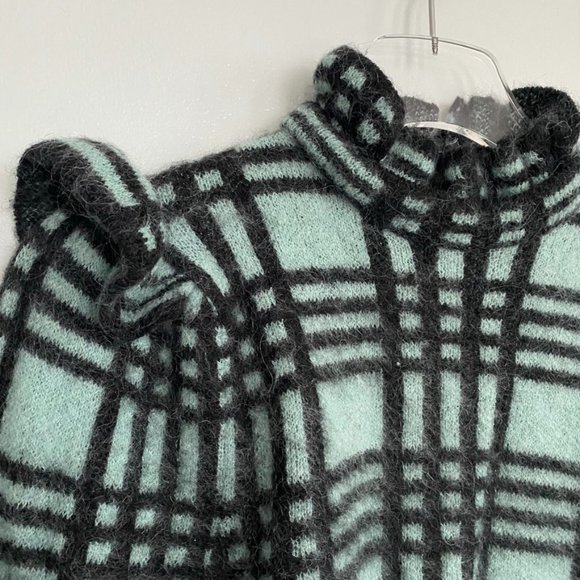 ZARA wool mohair sweater NWT green black S ruffle shoulder soft - Picture 8 of 13